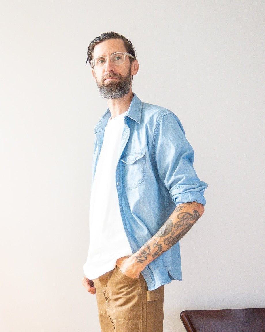 Walsh Work Shirt - 6 oz Bleached Chambray - grown&sewn