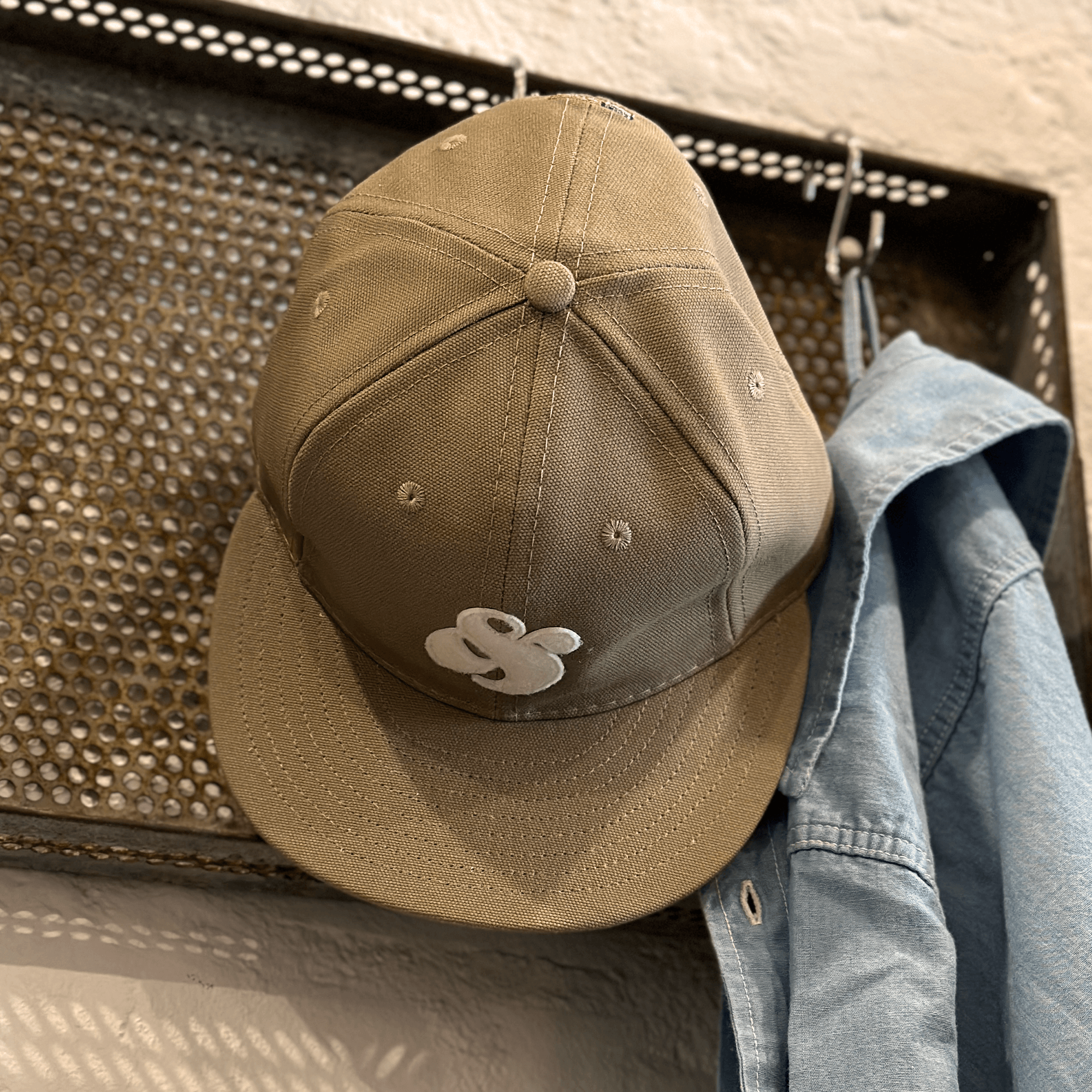 GS x Ebbets Field Flannels Cotton Canvas Hat: Khaki / White Logo - grown&sewn