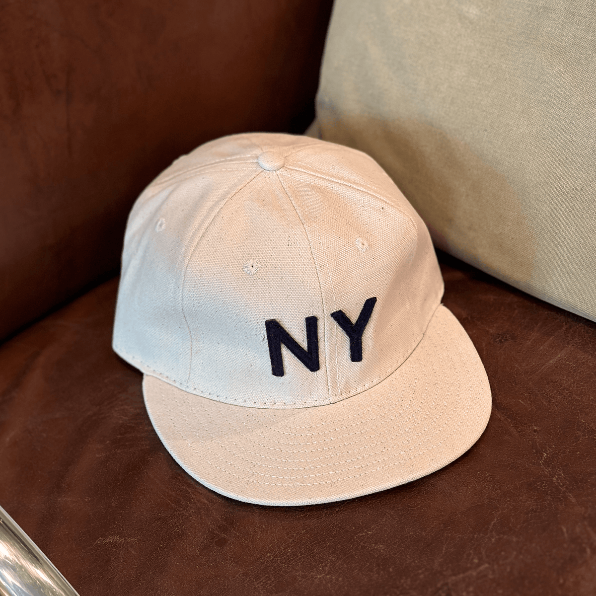 GS x Ebbets Field Flannels Cotton Canvas Hat: Natural / Navy NY - grown&amp;sewn