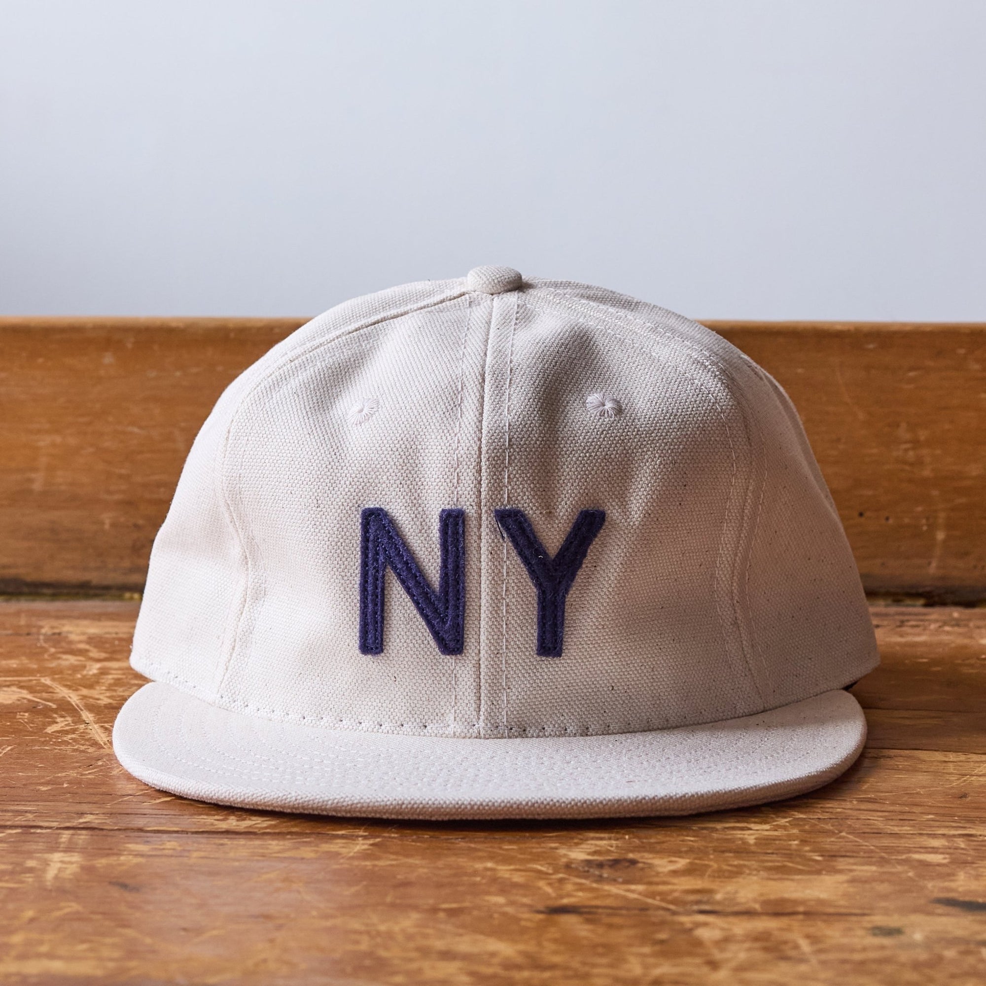 GS x Ebbets Field Flannels Cotton Canvas Hat: Natural / Navy NY - grown&sewn
