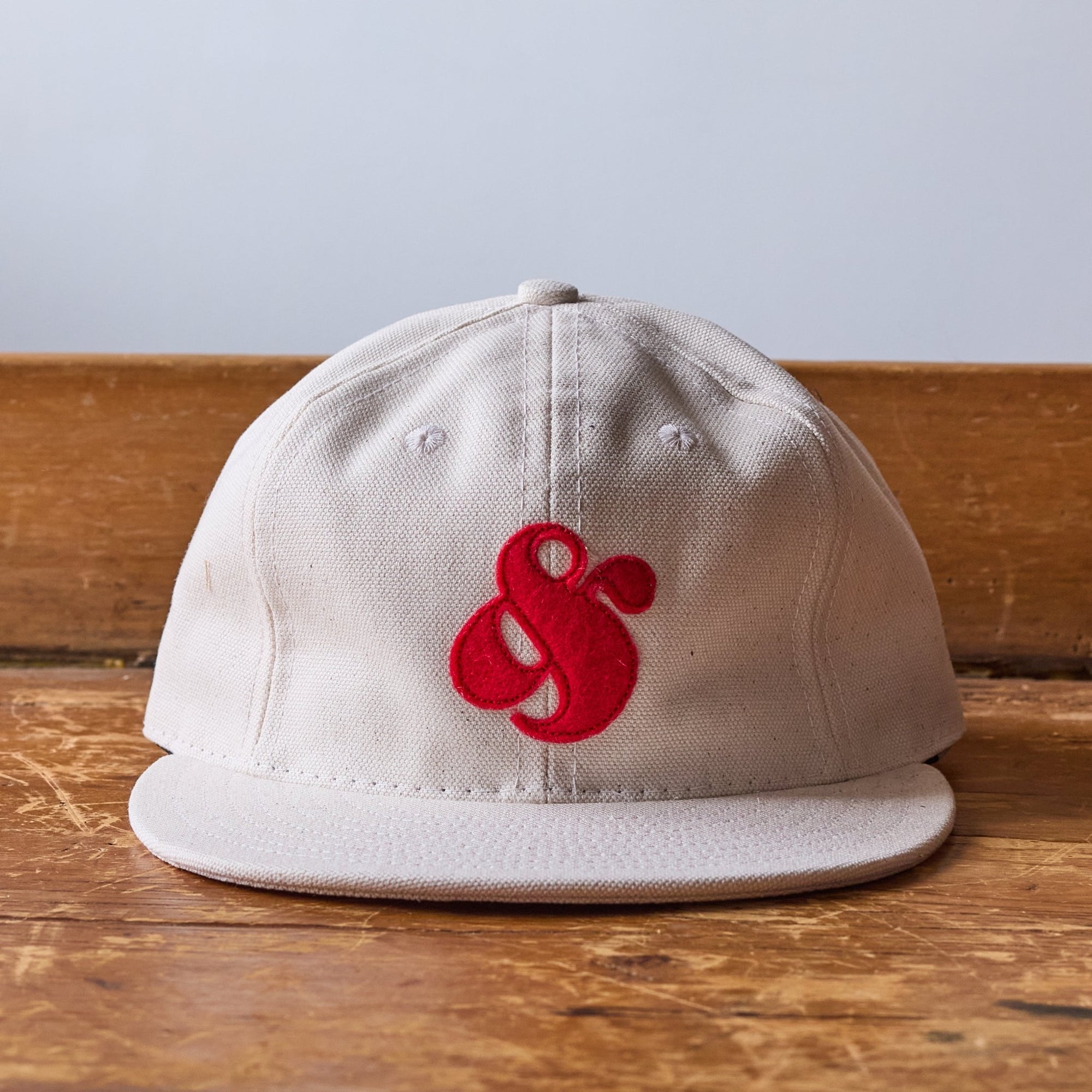 GS x Ebbets Field Flannels Cotton Canvas Hat: Natural / Red Logo - grown&sewn