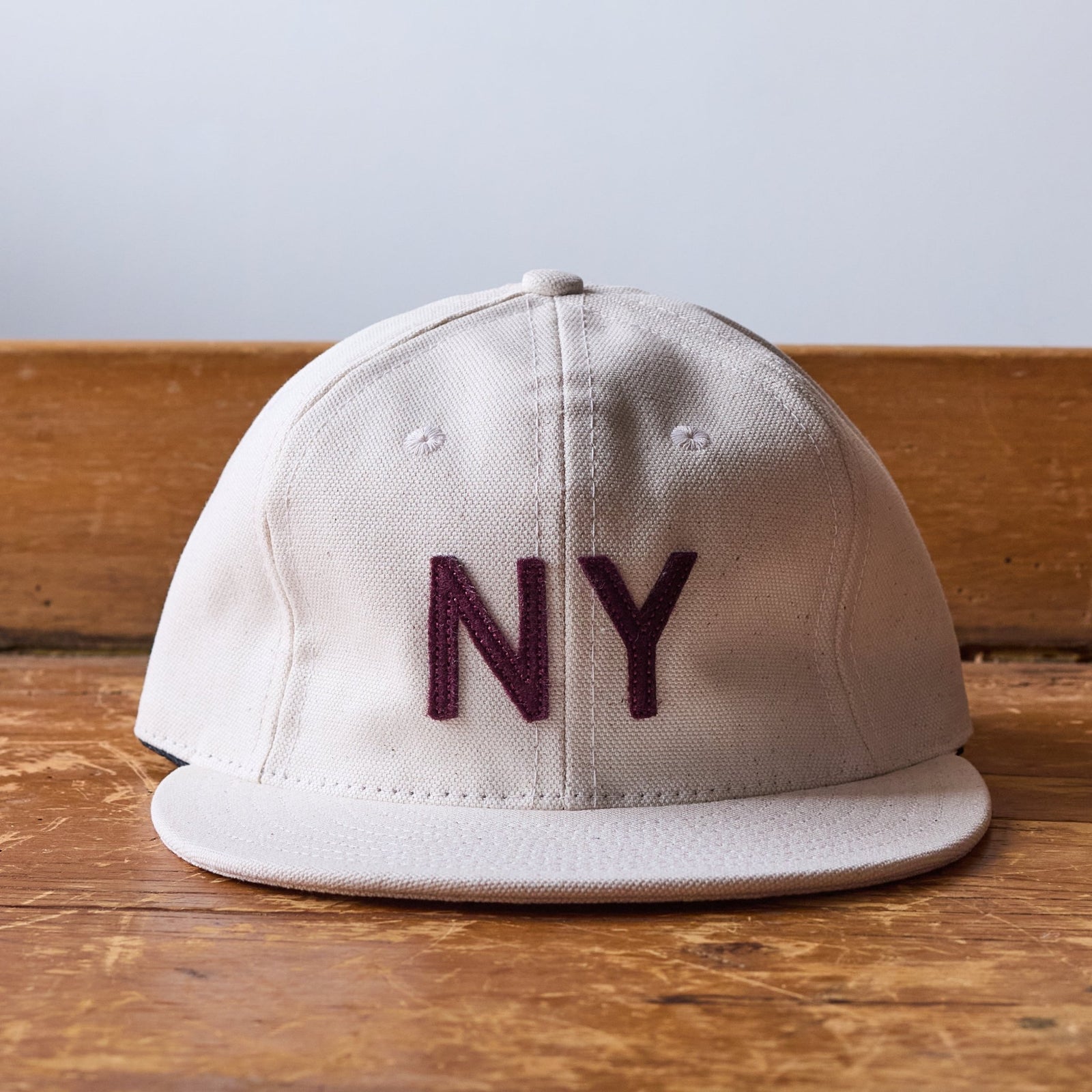 GS x Ebbets Field Flannels Cotton Canvas Hat: Natural / Wine NY - grown&sewn