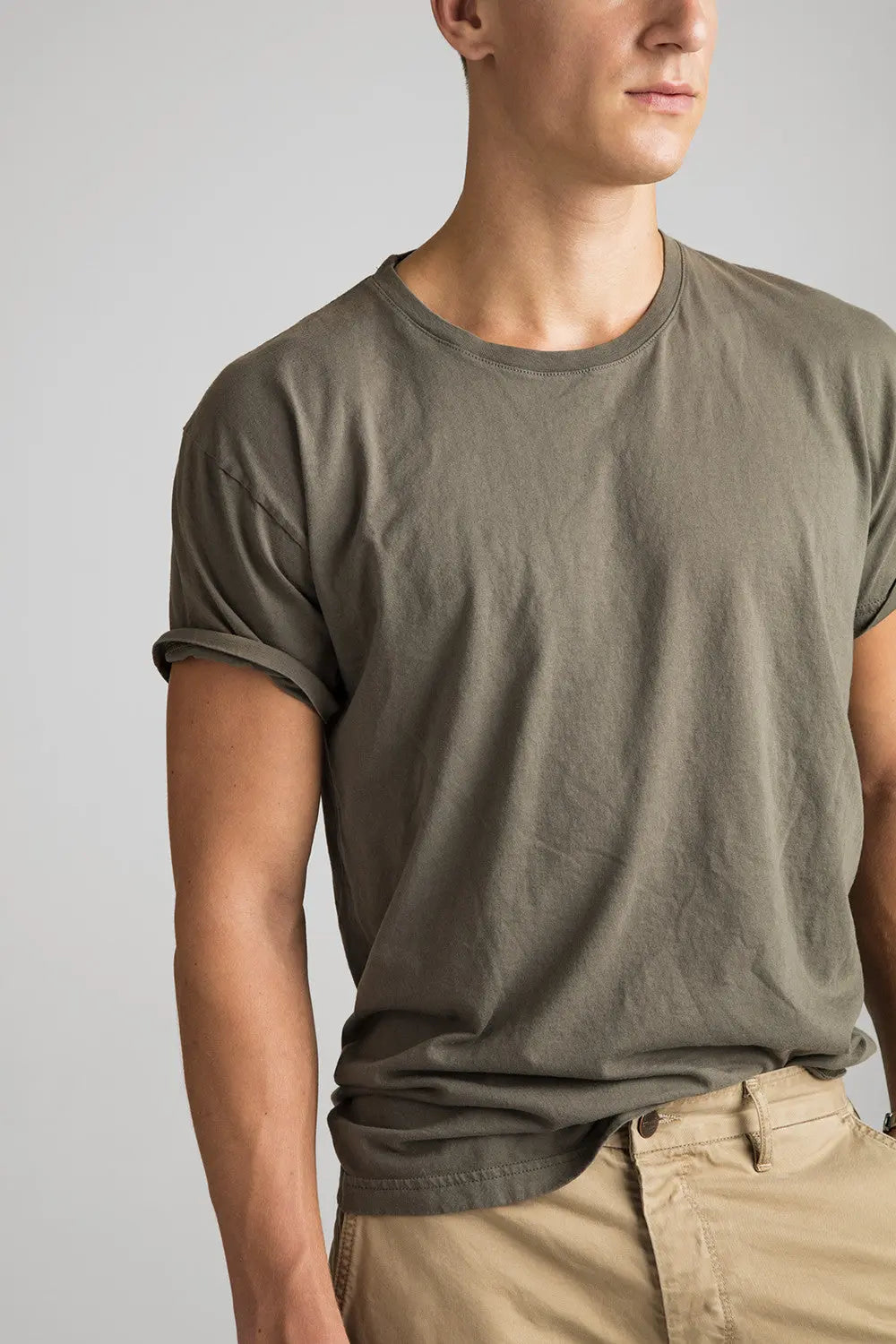 Knit Crew Neck T-Shirt - Army Tops grown&sewn 
