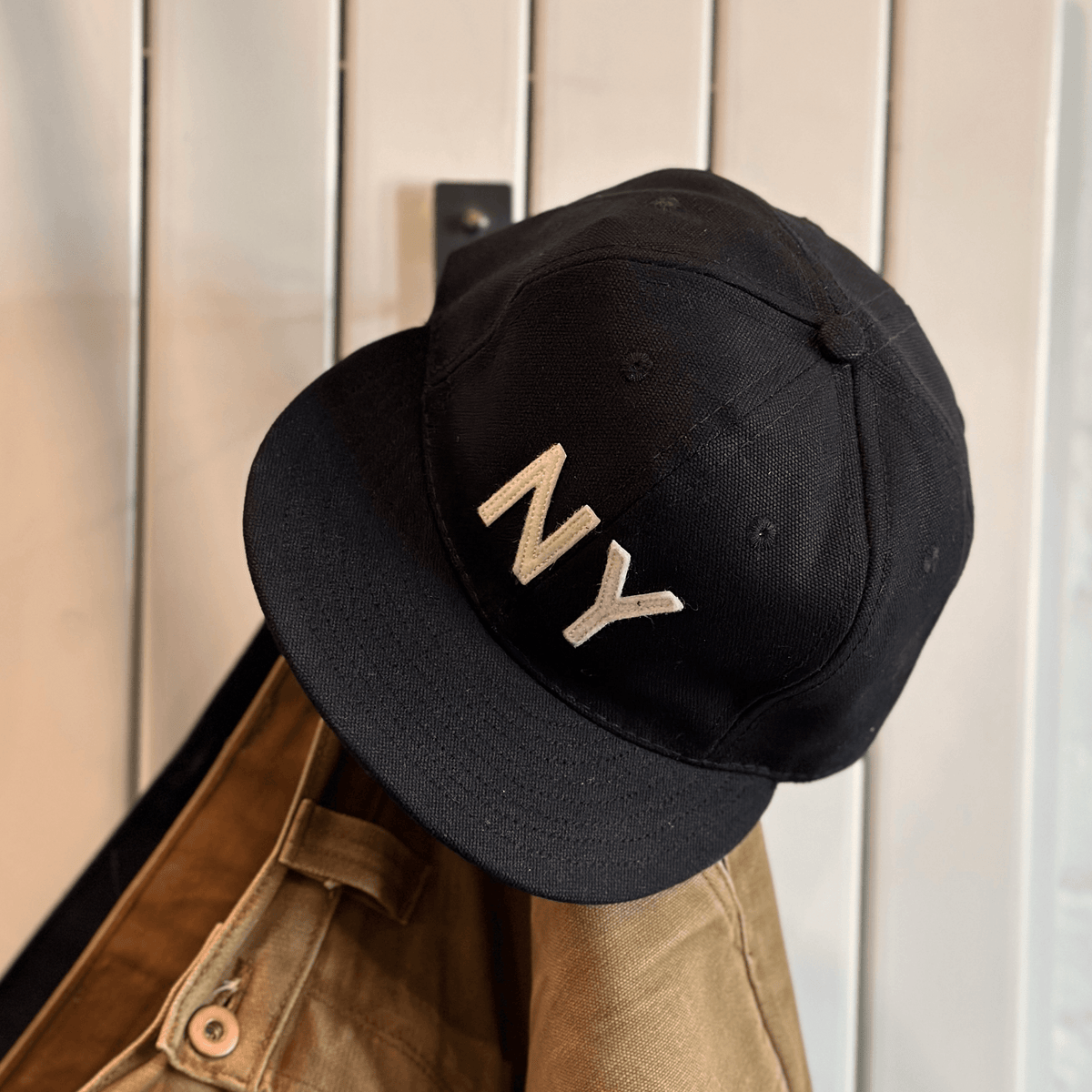 GS x Ebbets Field Flannels Cotton Canvas Hat: Black / White NY - grown&amp;sewn
