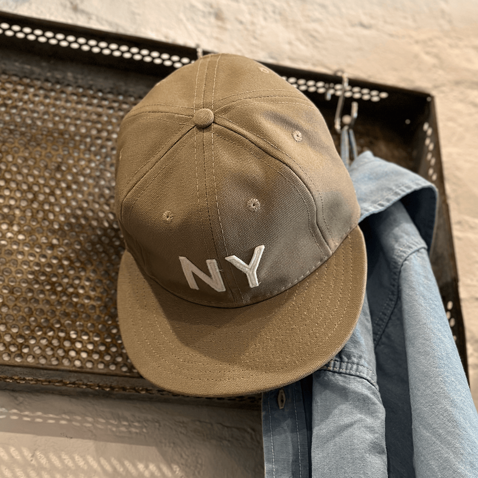 GS x Ebbets Field Flannels Cotton Canvas Hat: Khaki / White NY