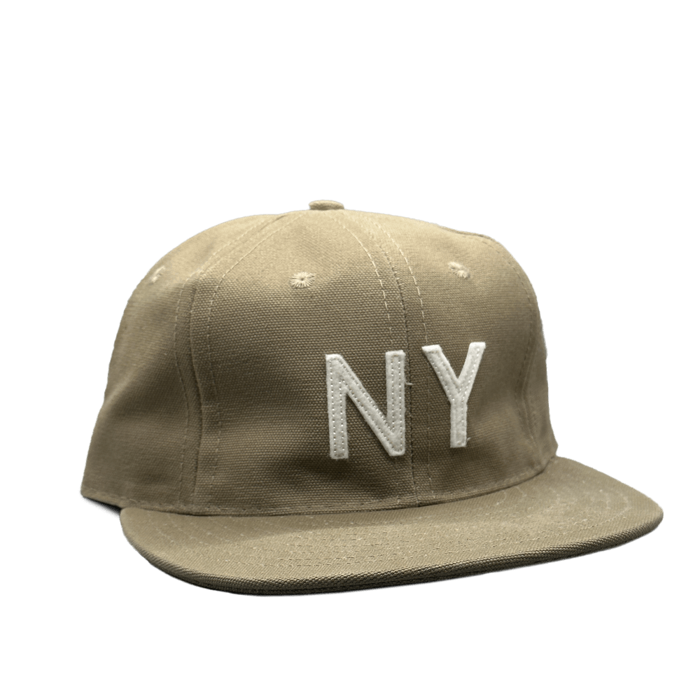 GS x Ebbets Field Flannels Cotton Canvas Hat: Khaki / White NY - grown&sewn