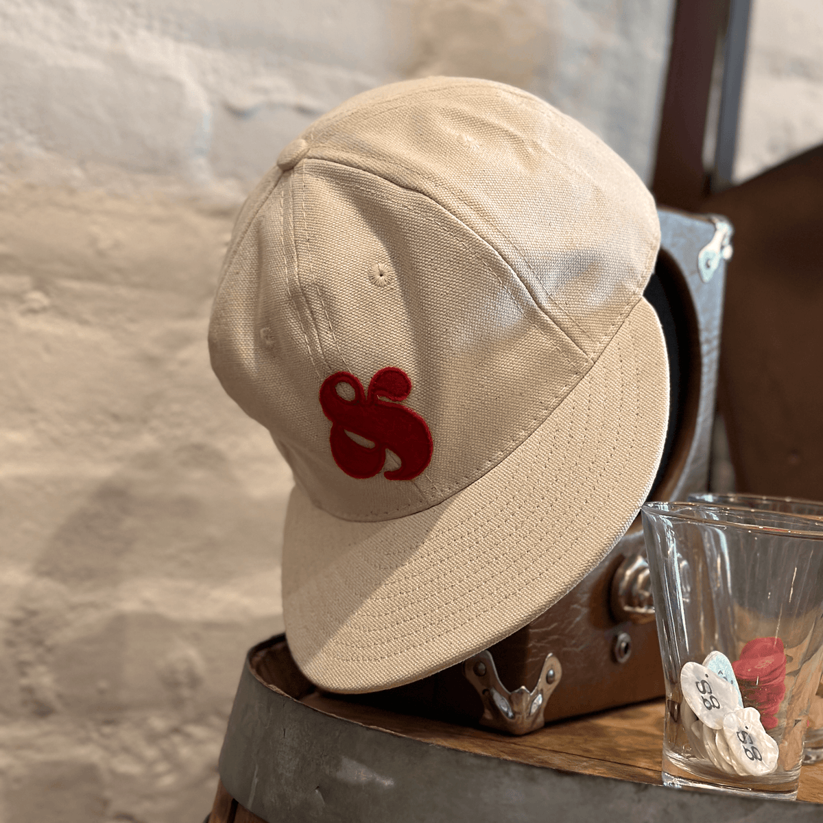 GS x Ebbets Field Flannels Cotton Canvas Hat: Natural / Red Logo - grown&amp;sewn