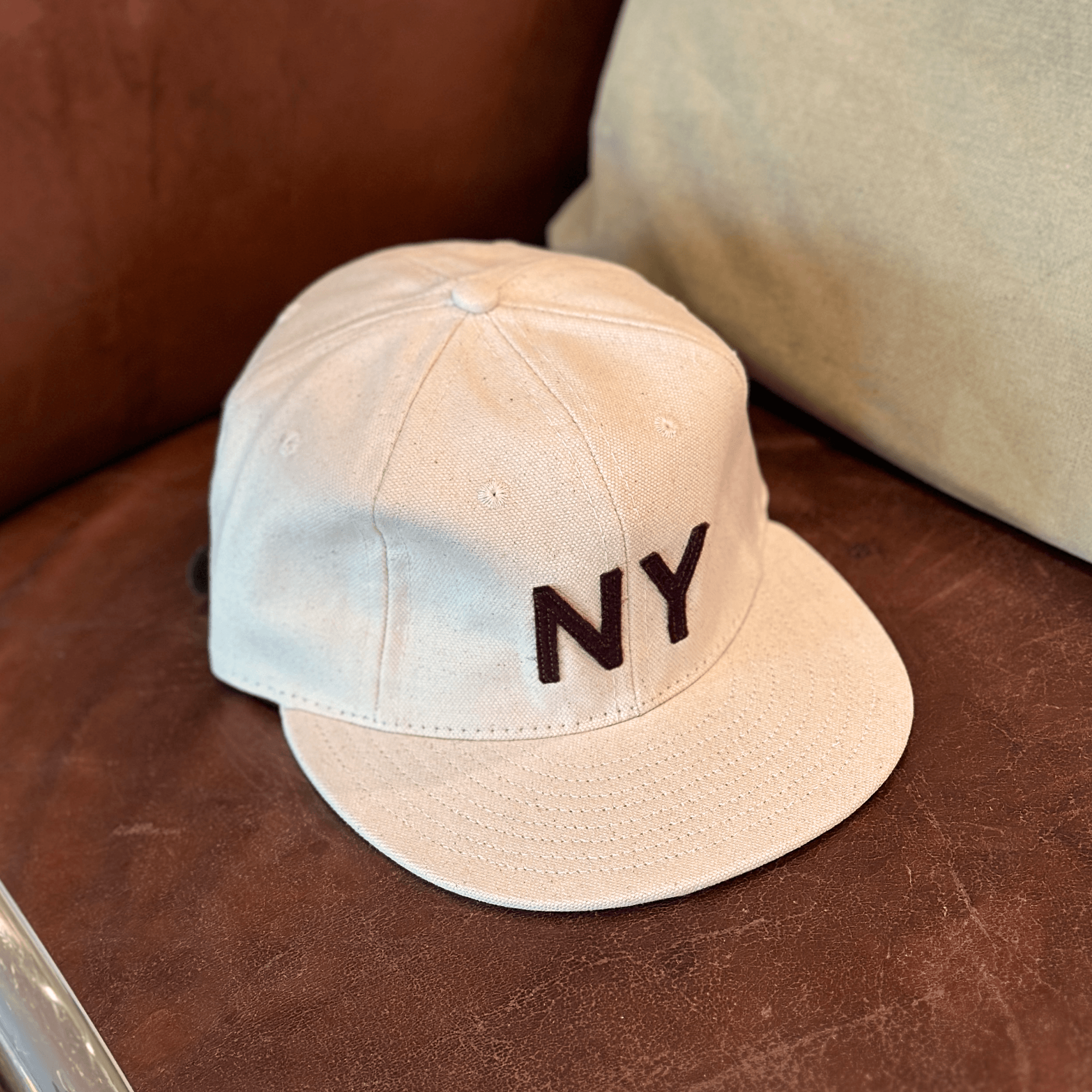 GS x Ebbets Field Flannels Cotton Canvas Hat: Natural / Wine NY - grown&sewn
